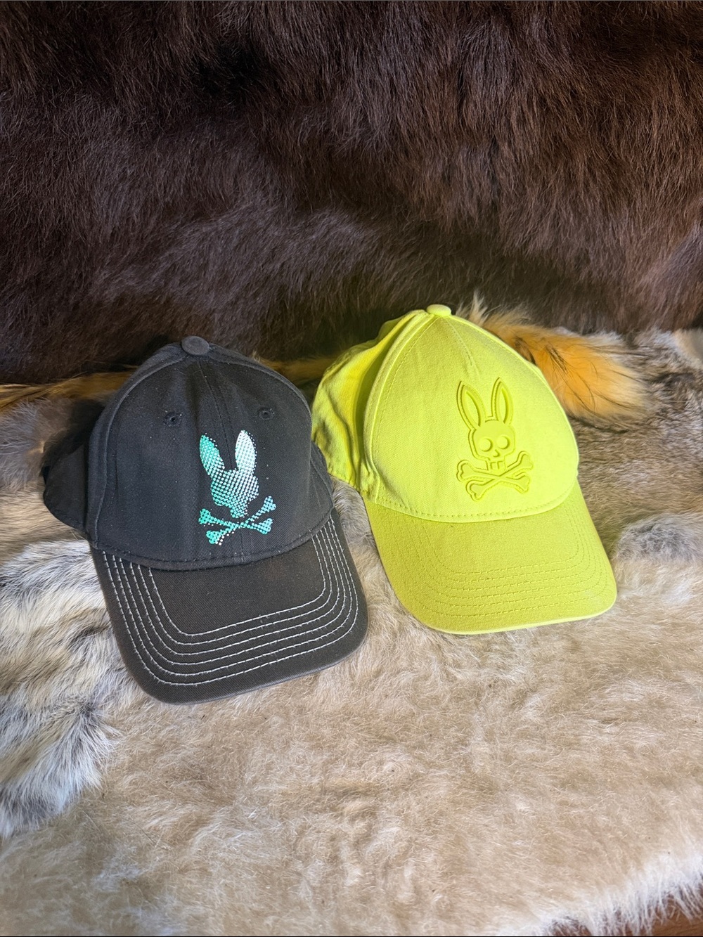 Psycho Bunny Two-Pack Baseball Caps - Black & Neon Yellow OS (5000G)